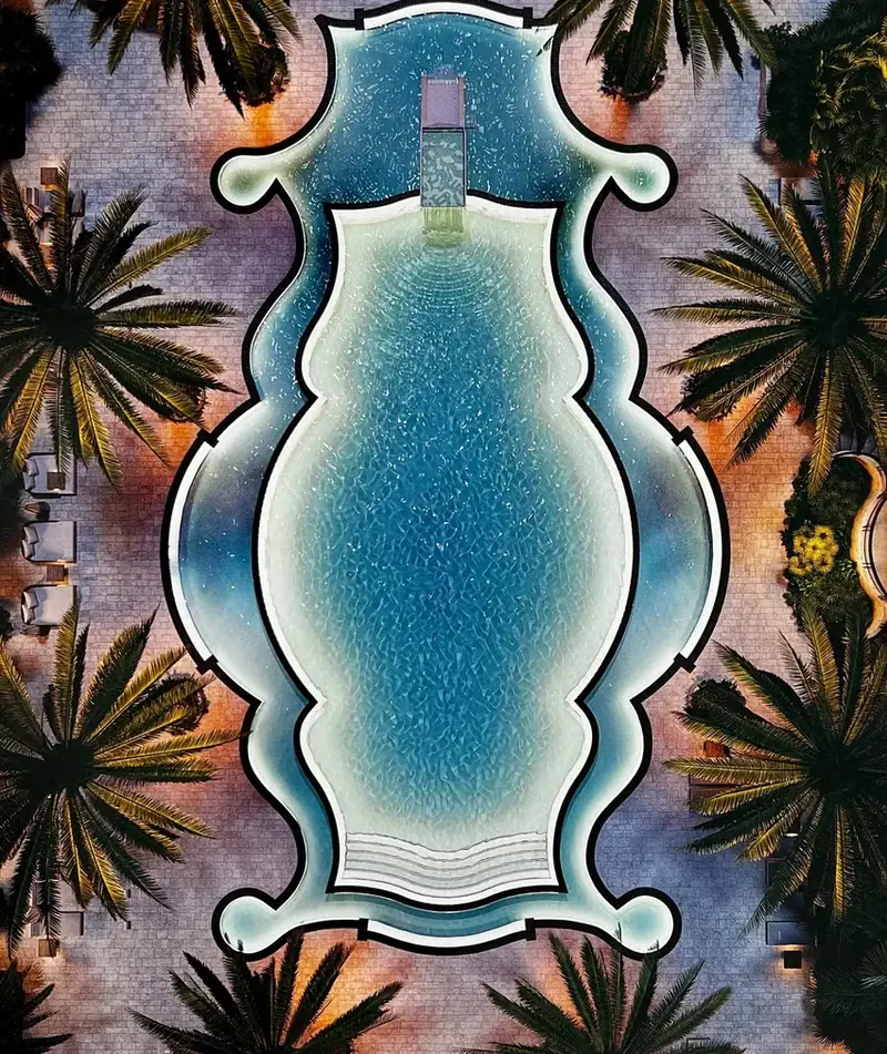 The famous fleur-de-lis pool from above