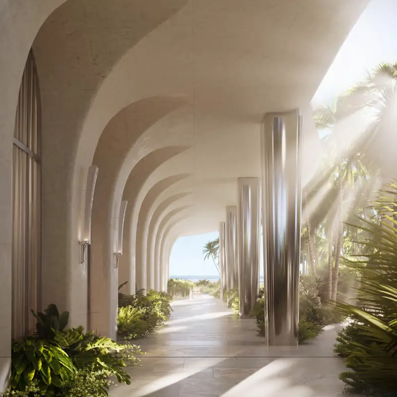 Garden path to the pool and beach